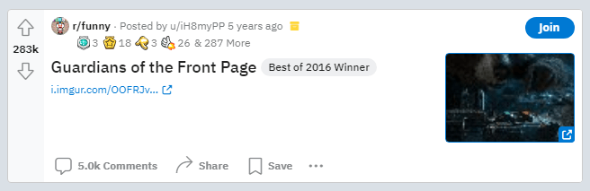 guardian of the galaxy made it to top reddit