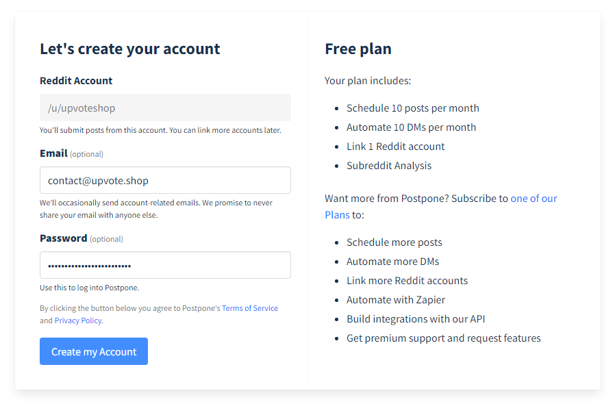 creating reddit postpone account