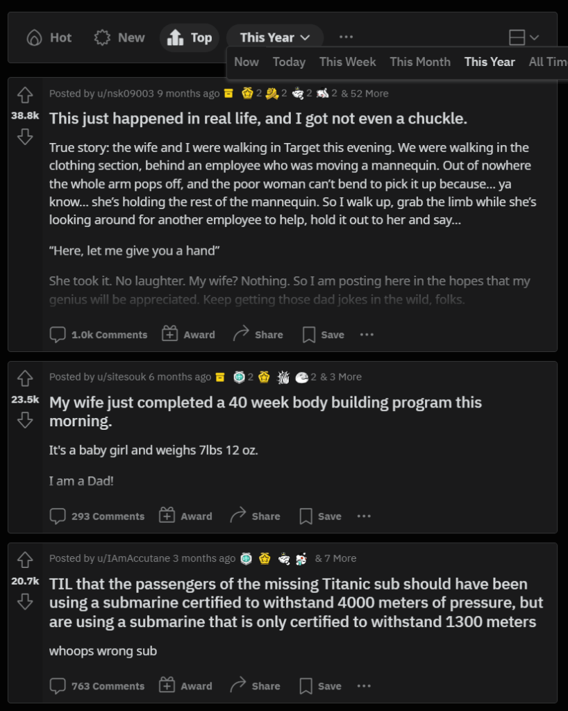 dadjoke top page of the year on reddit